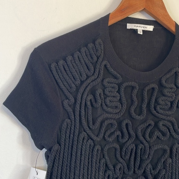 Mod Patterned Dress Carven Knee Small Black Rope Shift Mini Real Real Little LBD - Picture 5 of 16